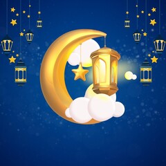 Lanterns in Moonlit Ramadan Background