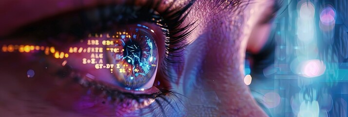 Wall Mural - human eye with digital data and augmented reality scanner overlay for optical scanning technology an