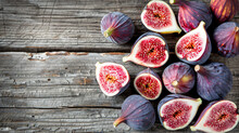 Arrangement Of Whole And Cut Fresh Ripe Figs
