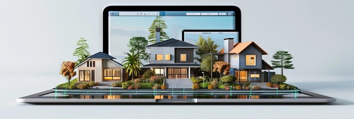 residential real estate website concept with residential housing on a laptop screen