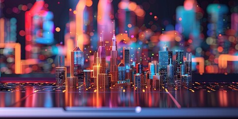Commercial real estate website concept with business buildings on a laptop screen