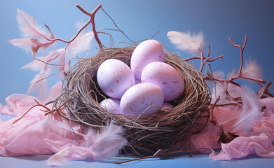 Canvas Print - nest, egg, birth, tender, pink pastel, background сreated with Generative Ai