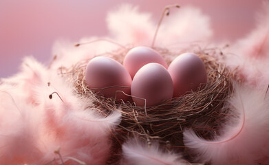 Sticker - nest, egg, birth, tender, pink pastel, background сreated with Generative Ai