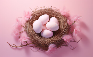 Sticker - nest, egg, birth, tender, pink pastel, background сreated with Generative Ai