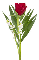 Wall Mural - brins de muguet avec une rose et une feuille de palmier