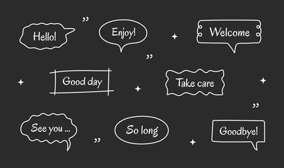 Wall Mural - hand-drawn doodle line simple balloon frames for text title. set of vector text boxes, speech bubble
