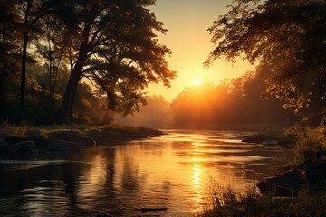 Wall Mural - The serenity of a river at golden hour