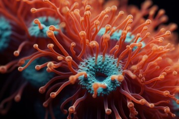 Wall Mural - A close-up of a coral polyp capturing tiny plankton