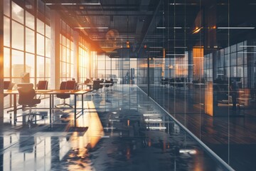 Wall Mural - large glass wall with modern desks in an open atmosphere