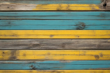 yellow and turquoise and brown and black and old used dirty outdoor weathered wood wall wooden plank board texture background 