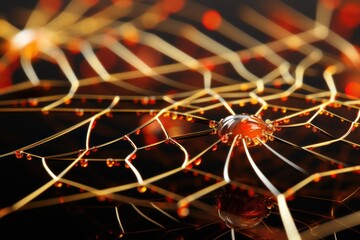 Detailed spider web close-up against dark backdrop