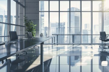 Wall Mural - office with large windows and desks