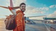 Excited Indian Tourist Embarking on a Commercial Flight generative ai