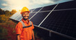 Workers smiling solar energy panels