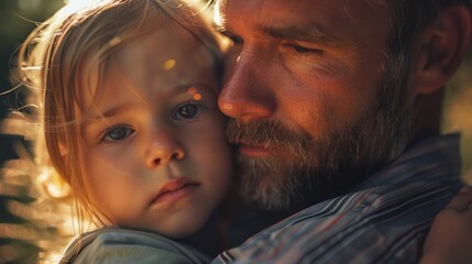 Poster - A man holding a little girl in his arms. Suitable for family and parenting concepts.