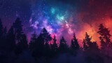 Fototapeta Kosmos - A beautiful night sky filled with stars and silhouetted trees. Perfect for nature and astronomy concepts.