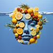 underwater fruit face,wellness,zen-like,fantasy healthy lifestyle concept