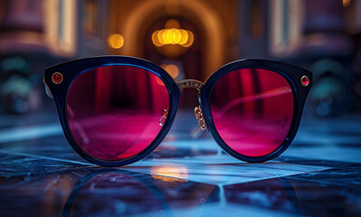 Wall Mural - Sunglasses and smartphone on marble floor