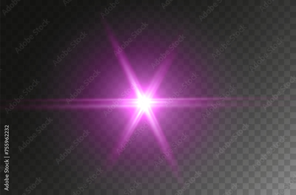 Flare light effect isolated on transparent background. Pink flash lense ...