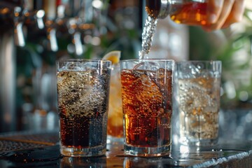 Canvas Print - Close up shot of two glasses of soda, perfect for food and beverage industry.