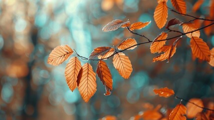 Canvas Print - Detailed view of a tree branch with green leaves, perfect for nature backgrounds.