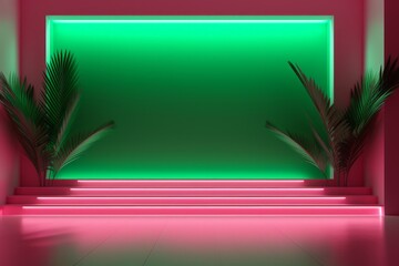 Wall Mural - A bold green and pink background with dynamic lighting