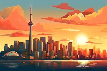 Wall Mural - A city skyline bathed in warm afternoon light