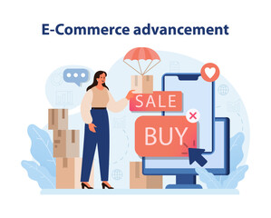 Wall Mural - E-Commerce Advancement. A seamless online shopping experience illustrated through sale.