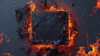 Poster - A dramatic black square engulfed in flames, suitable for intense concepts.