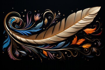 Wall Mural - A black background with illuminated feathers