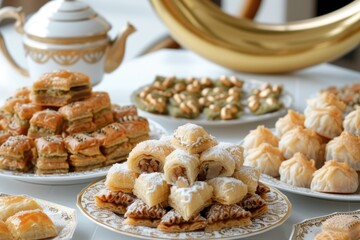 Wall Mural - Delicate baklava takes center stage among an array of traditional desserts.