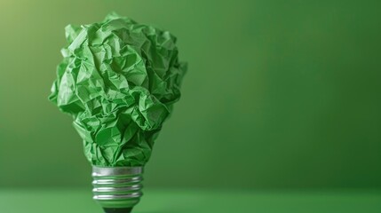 Canvas Print - Light bulb covered in green paper on a table, perfect for energy saving concept.