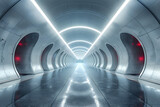 Fototapeta Tulipany - Futuristic white tunnel with neon lights. Modern interior photography with copy space. Sci-fi and technology design concept, Empty underground background with lighting with space for text or product
