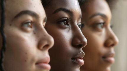 Ethnic Diversity Profile View Three Women Closeup