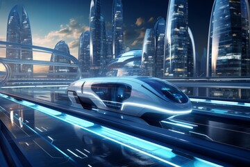 Wall Mural - A futuristic city transportation hub with high-speed maglev trains