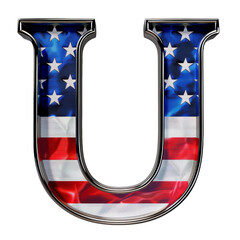 Wall Mural - Letter U styled as American Flag Isolated on Transparent or White Background, PNG