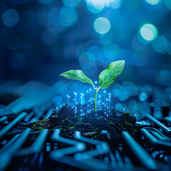 Wall Mural - Futuristic technology background with green sprout. 3d rendering.