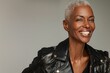 Graceful Aging: Realistic Portrait of Beautiful Smiling Older Black Woman with Gray Hair