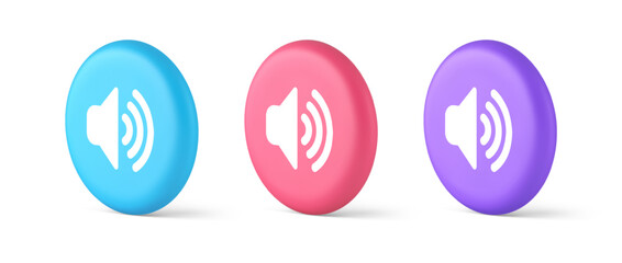 Wall Mural - volume sound button speaker acoustic level noise wave control 3d realistic isometric circle icon