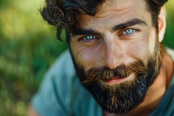 Sticker - A detailed image of a man with a beard. Suitable for various projects.