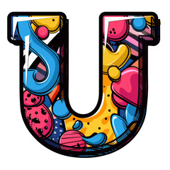 Wall Mural - Letter U in Comic Book Style Isolated on Transparent or White Background, PNG