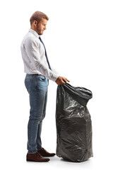 Sticker - Businessman holding a black waste bag for recycling