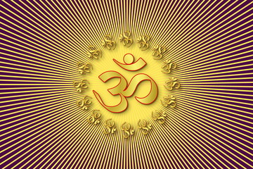 indian hinduism religious symbol golden text Om,aum,or oim meaning adoration to hindu god,popular Hindu mantra