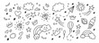 Set of doodle sketch pattern. Vector background for little prince and princess. Cute girlish and boyish crown hand drawn illustration. Trendy baby fabric, kid wallpaper. 