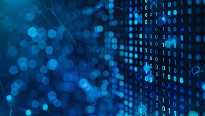 Digital binary code background with blue lights Generative AI
