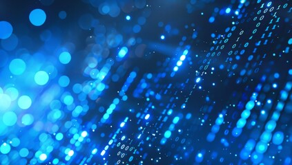 Blue binary code background with bokeh effect Generative AI
