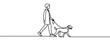 backpacker man and dog friend walking in nature together discovering lifestyle line art