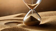 Sand running through the bulbs of an hourglass measuring the passing time in a countdown to a deadline with copy space