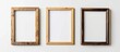 © 2rogan - Three picture frames made of wood are mounted on a white wall, showcasing a sense of symmetry and artistry with their rectangular shape and various tints and shades