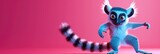 Animated lemur with lively expression dancing on a vivid pink background; Concept of joy and playful energy